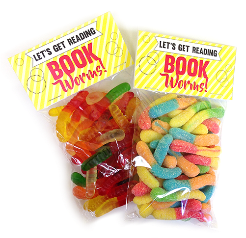 Book Worms Gummi Worm Treat Bag For Fresh Candy And - Candy Worms Bags (500x500), Png Download