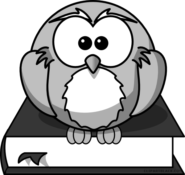 Owl On A Book Animal Free Black White Clipart Images - Owl On Book Shower Curtain (600x565), Png Download