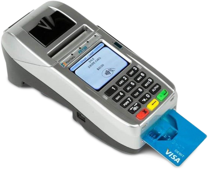 Emv Credit Card Inserted Into An Emv Enabled Credit - Credit Card Terminal (738x603), Png Download