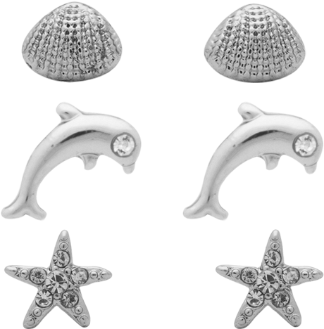 Rhodium Shell Dolphin Starfish - Gold (500x500), Png Download