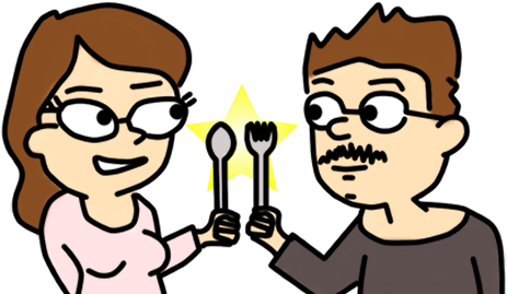 We're Christine And Charlie And We Eat Stuff - Cartoon (551x293), Png Download