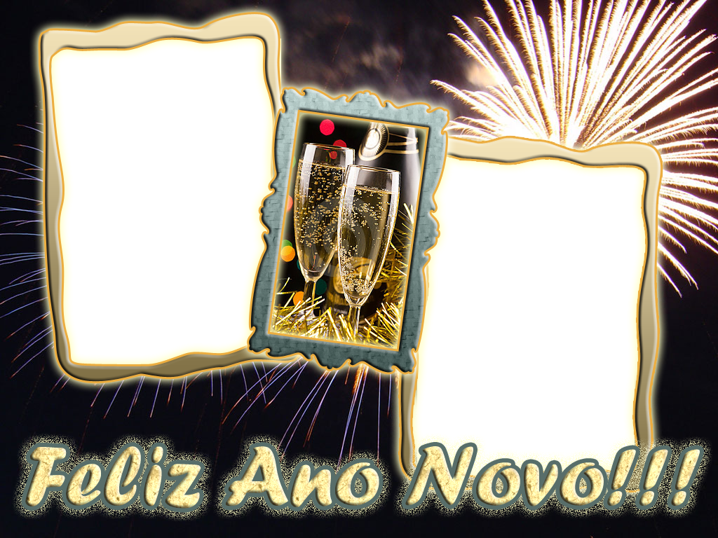 Moldura Para Duas Fotos Tema Réveillon, Frase Feliz - New Year (1024x768), Png Download