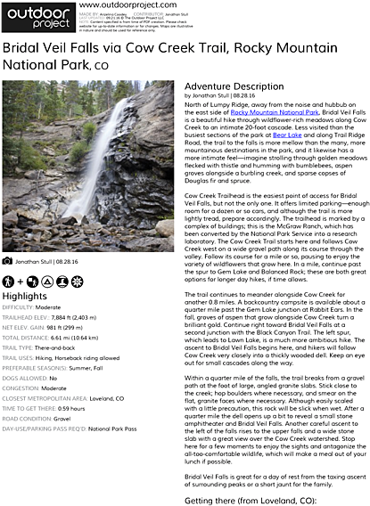 Bridal Veil Falls Via Cow Creek Trail Field Guide - Jumbo Campground Grand Junction Colorado (464x600), Png Download