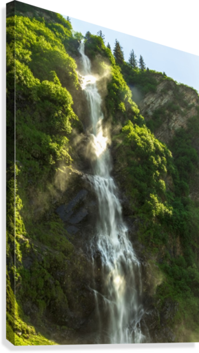 Sun Rays Flow Through The Mist Of Bridal Veil Falls, - Printscapes Wall Art: 12" X 18" Canvas Print With Black (289x511), Png Download