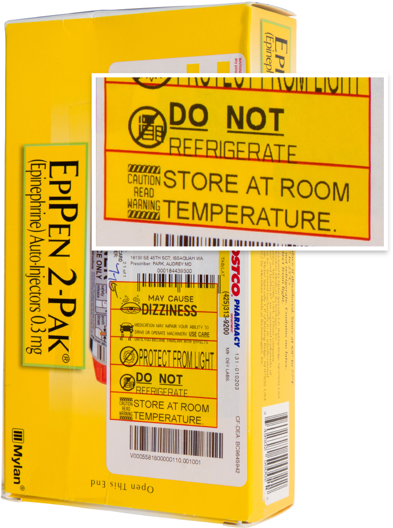 Epipen Auto Injector Box With Pharmacy Sticker Png - Epipen (802x1083), Png Download