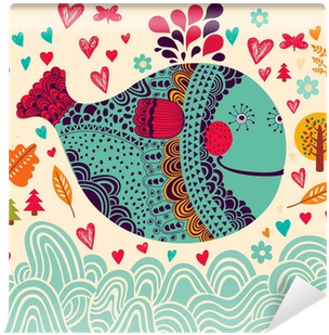 Cartoon Vector Illustration With Whale Wall Mural • - Whimsical Whale Ornament (round) (400x400), Png Download