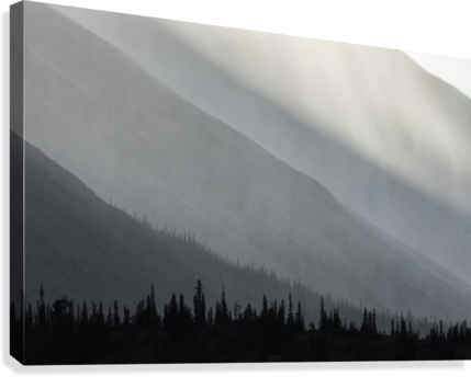 Light Shines Through The Rain As It Falls On The Mountains - Canada (429x344), Png Download