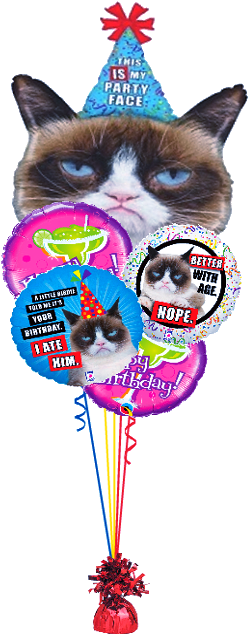 Grumpy Cat Birthday Bouquet - 36" Foil Licensed Shape Grumpy Cat Party Face Balloon (321x640), Png Download