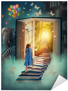 Girl Walking Into A Book (400x400), Png Download