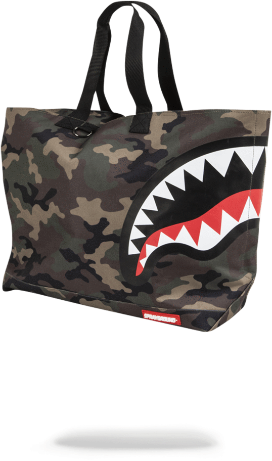Sprayground Tote Bag X Sharks Mouth Woodland Camo - Sprayground Camo Shark Tote (802x1023), Png Download