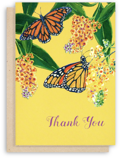 Monarch Butterfly Thank You Card With Yellow Background - Butterfly Card (619x577), Png Download