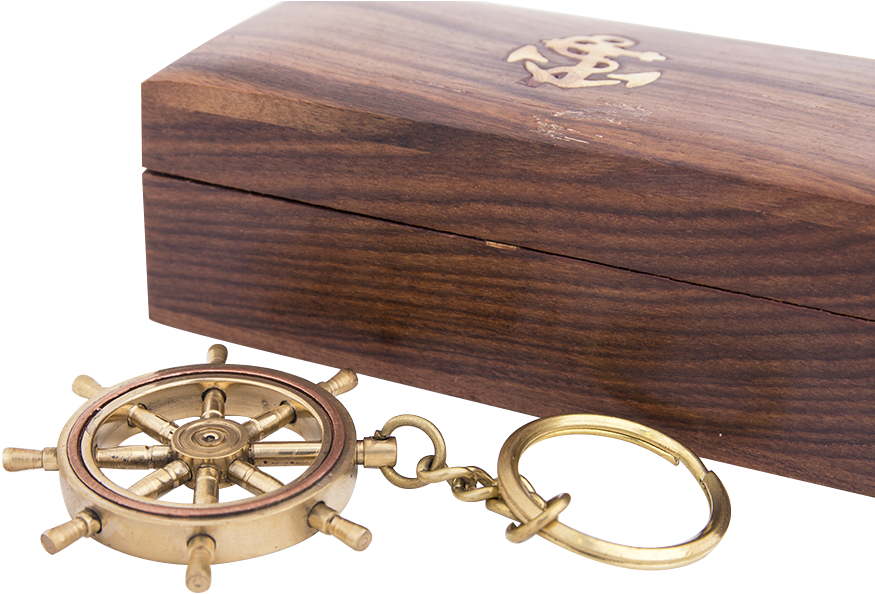 Ships Wheel Key Ring With Wooden Box, Batela Uk - Batela Nautical Brass Ships Wheel Keyring (900x600), Png Download