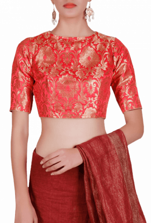 Red Pure Banarasi Brocade Blouse - Photo Shoot (300x442), Png Download