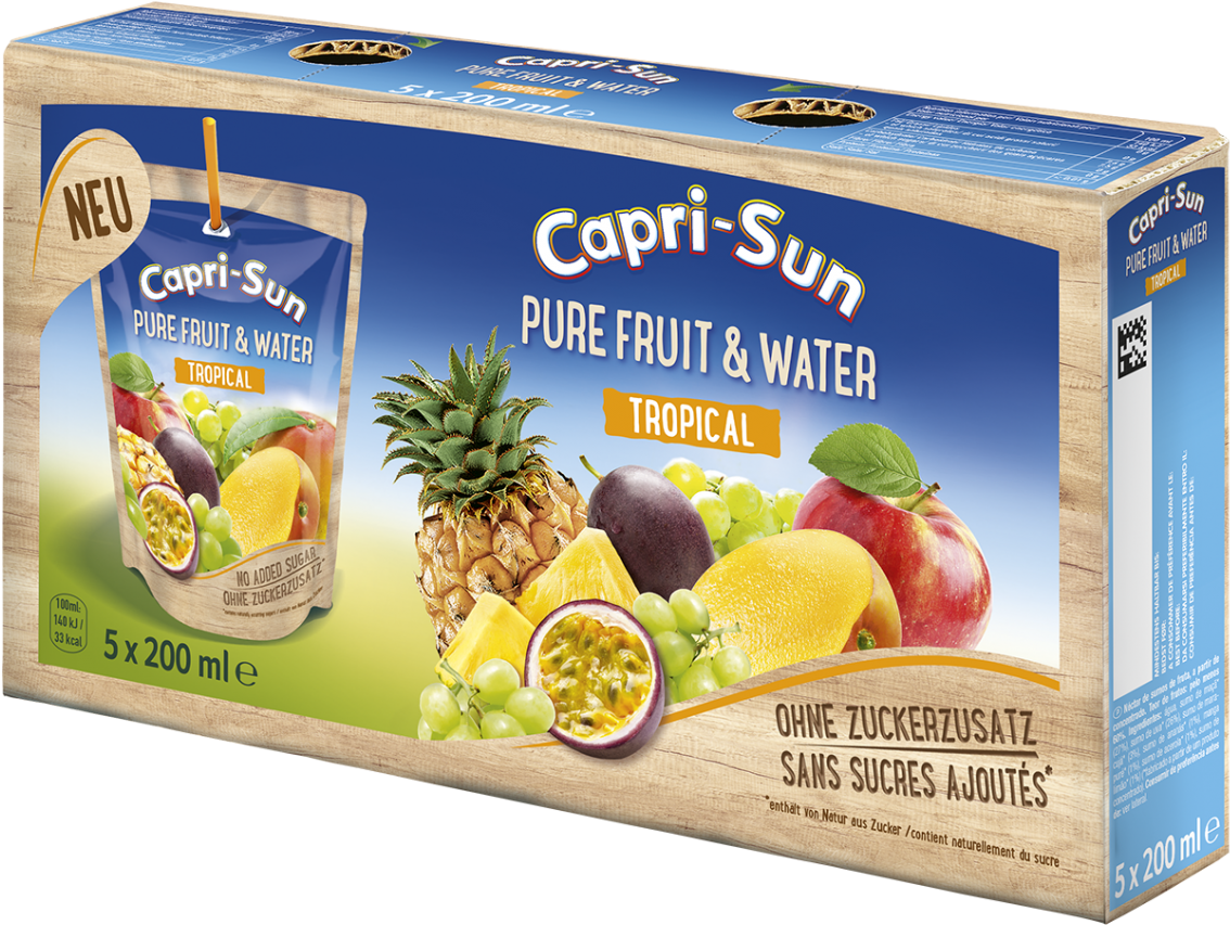 Capri Sun Pure Fruit & Water Tropical 5 X 0,2l - Capri Sun Fruit Water (1280x948), Png Download