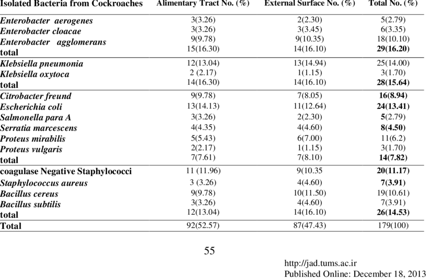 Frequency Of Isolated Bacteria From Cockroaches - Number (850x556), Png Download