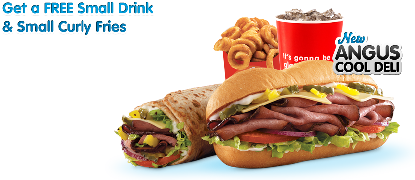 Click Here To Get A Free Small Drink And A Small Curly - Arby's Coupons 2011 (835x363), Png Download
