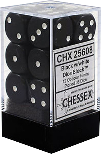 Chessex Black W/white Opaque 16mm D6 Dice Block - D6 Dice Cirrus 16mm Light Blue/white (12 Dice In Display) (328x500), Png Download
