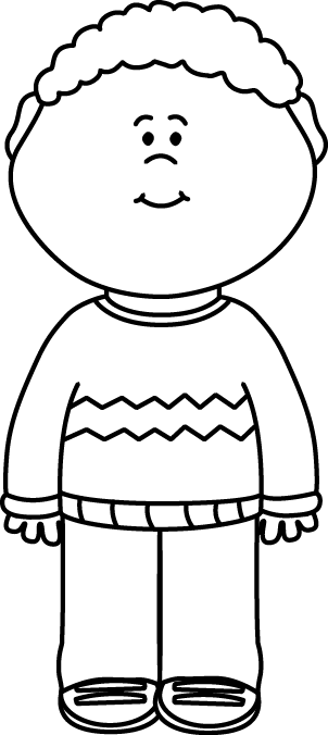 Black And White Kid Wearing A Sweater Clip Art - Black And White Boy Clip Art (302x676), Png Download