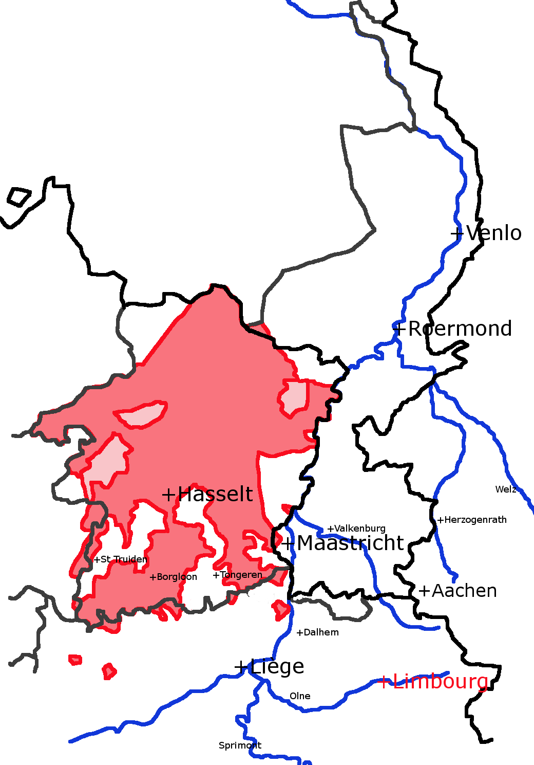 Loon On Modern Borders - Map Of Maaseik Bishopric Of Liege (1040x1488), Png Download