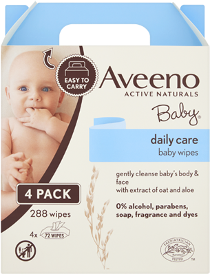 Aveeno® Daily Care Baby Wipes 4 Pack - Aveeno Daily Moisturizing Body Wash - 12 Oz (764x416), Png Download