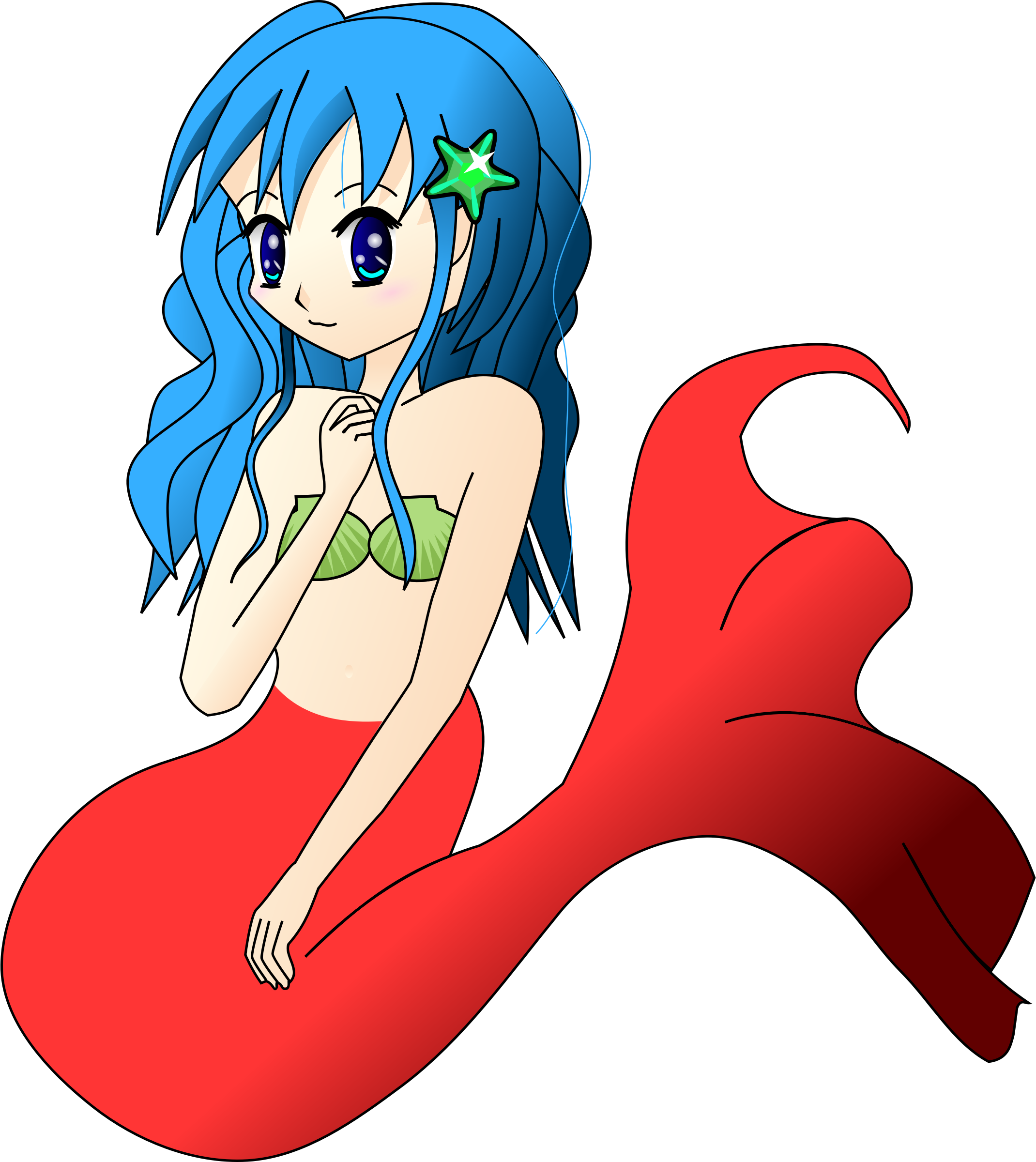 File - Merma#paulliu - Mermaid Anime Girl Blue (2140x2400), Png Download