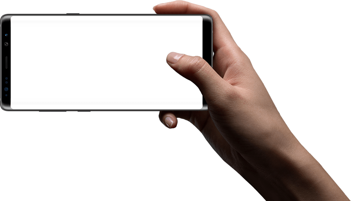 Hand Holding The Galaxy Note8 In Landscape Mode - Selfie Mockup (1131x648), Png Download