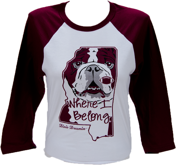 Dixie Raglan Bulldog Face Inside Of Ms Shape Long Sleeve - Raglan Sleeve (800x800), Png Download
