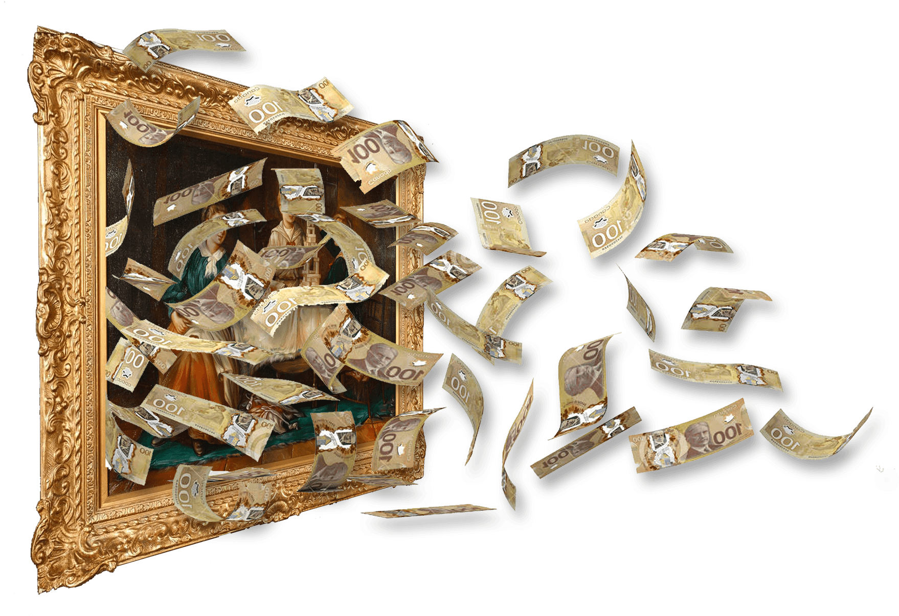 Cdollar Flying Painting Less - Painting (1772x1227), Png Download