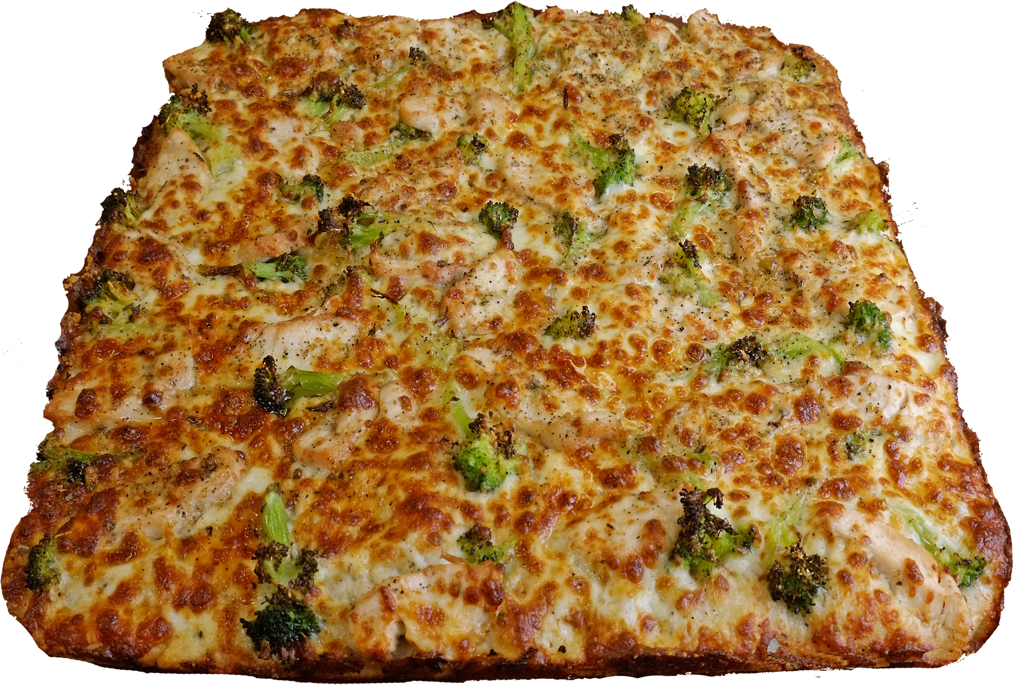 Full Broccoli Chicken Pizza - Flatbread (2000x1358), Png Download