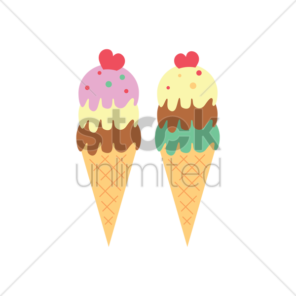 Shapes Clipart Ice Cream Cone - Two Ice Cream Cartoon (600x600), Png Download