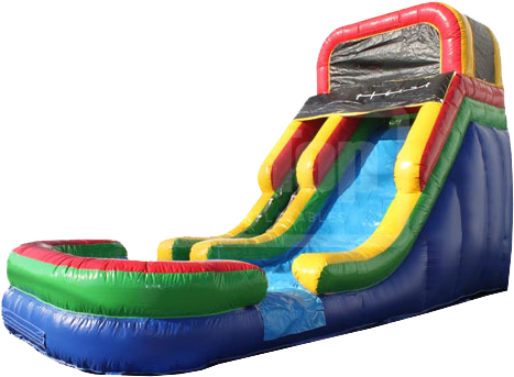 Rainbow & Pool Waterslide - Water Slide (481x348), Png Download
