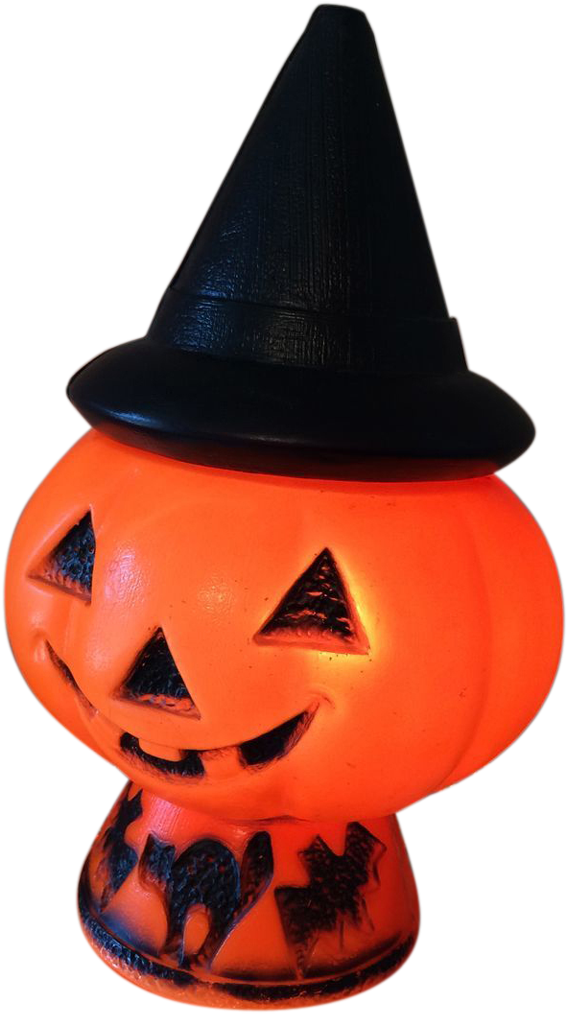 Vintage Halloween Lighted Blow Mold Pumpkin With Witch - Blow Molding (1023x1023), Png Download