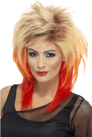 80's Mullet Wig - 80s Mullet Wig Blonde With Red Streaks Smiffys (366x580), Png Download