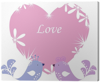 Two Enamoured Birdies On Pink Heart Canvas Print • - Love (400x400), Png Download