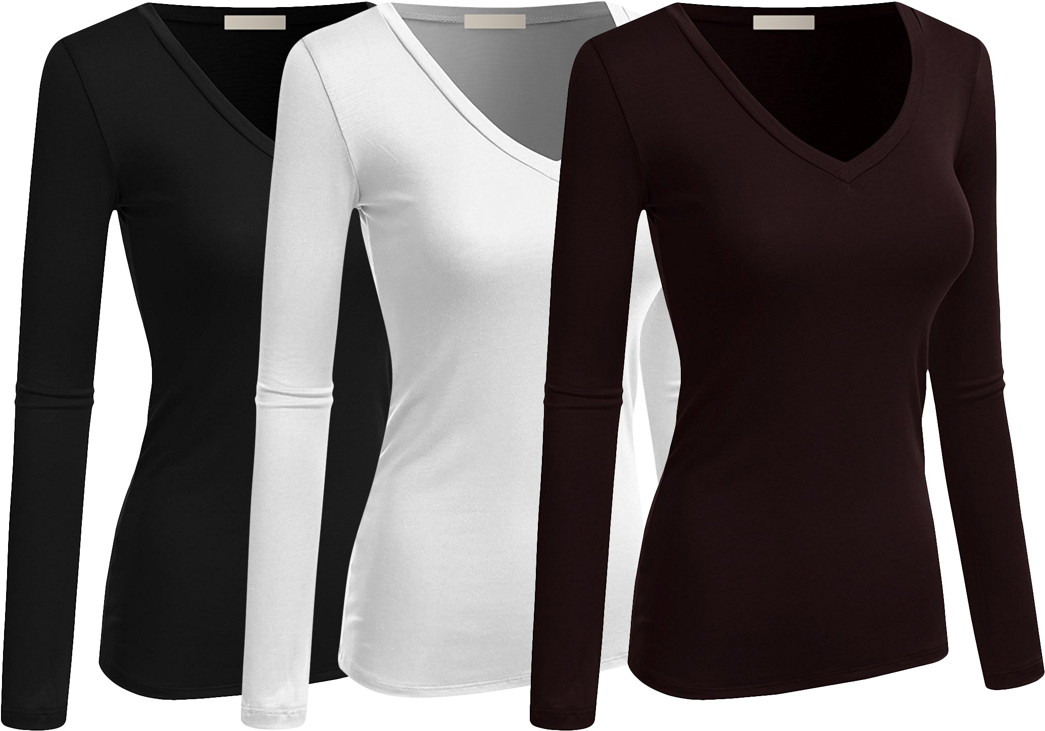 Women & Juniors Basic Solid Plain V-neck Long Sleeve - Top (2152x1500), Png Download