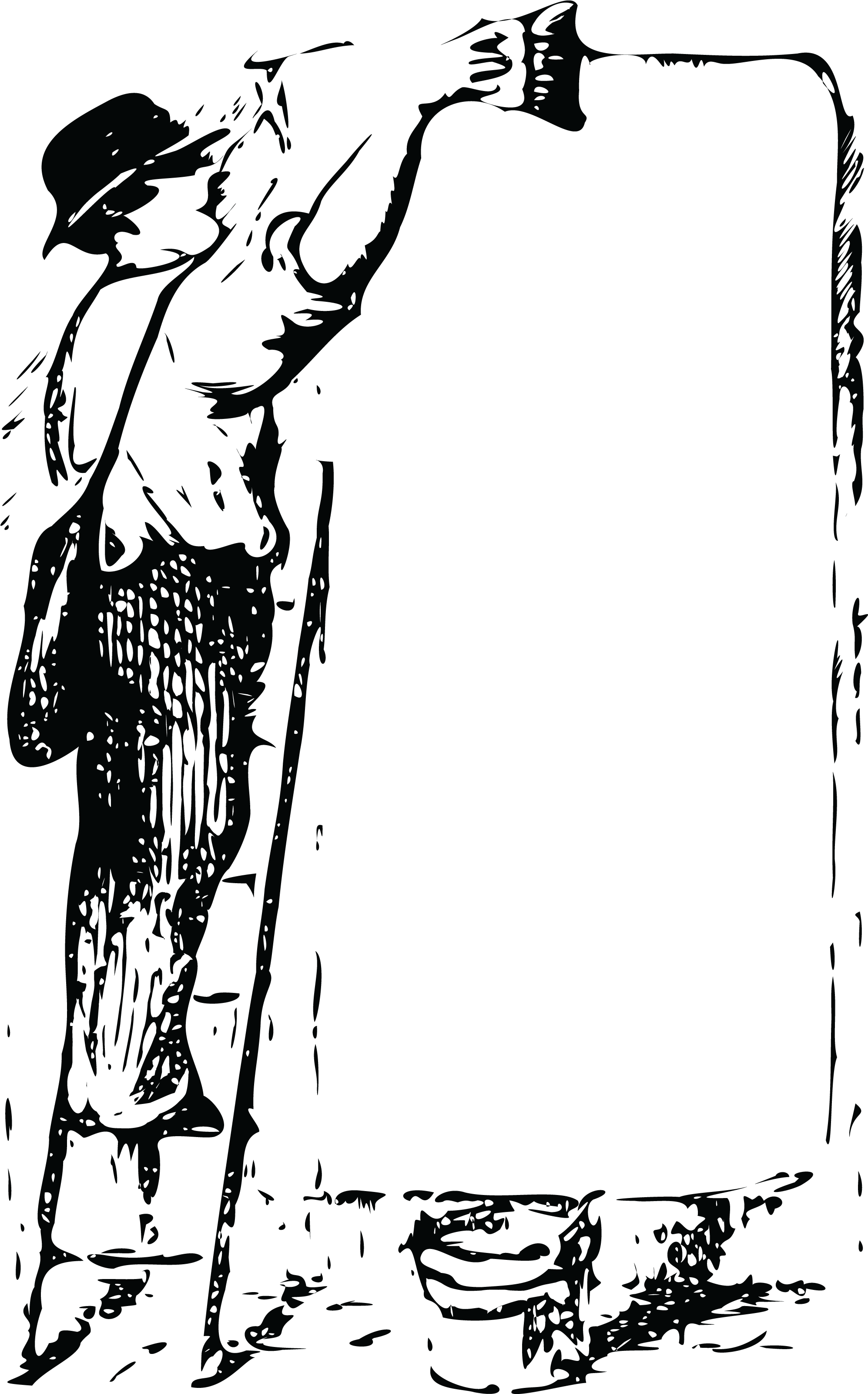 , , - Man Painting Wall Black And White (2145x3200), Png Download
