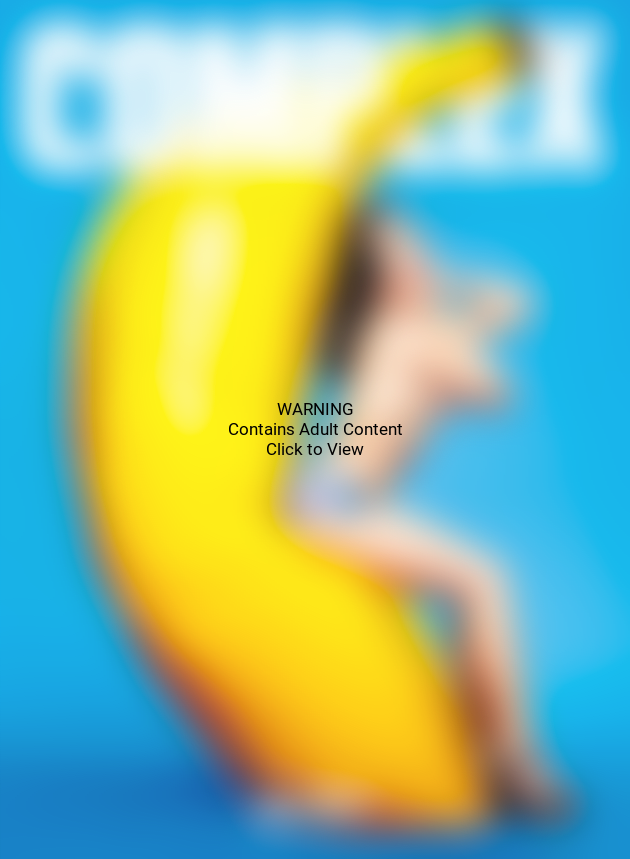 Topless, Sitting On An Inflated Banana - Demi Lovato Inflate (630x859), Png Download