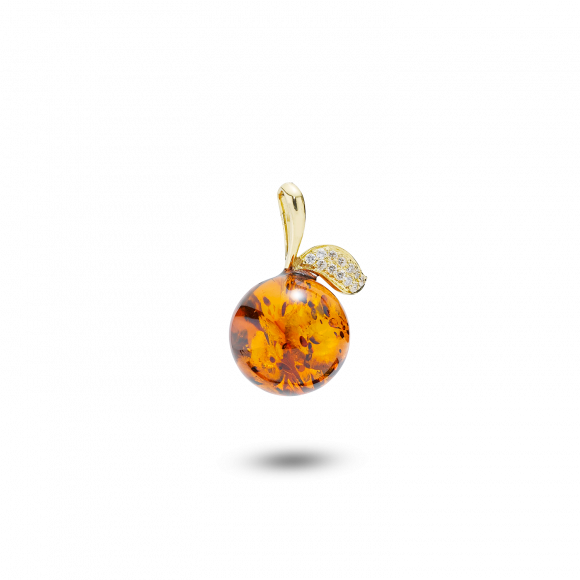 Gold Pendant With Amber And Diamonds - Gold (580x580), Png Download