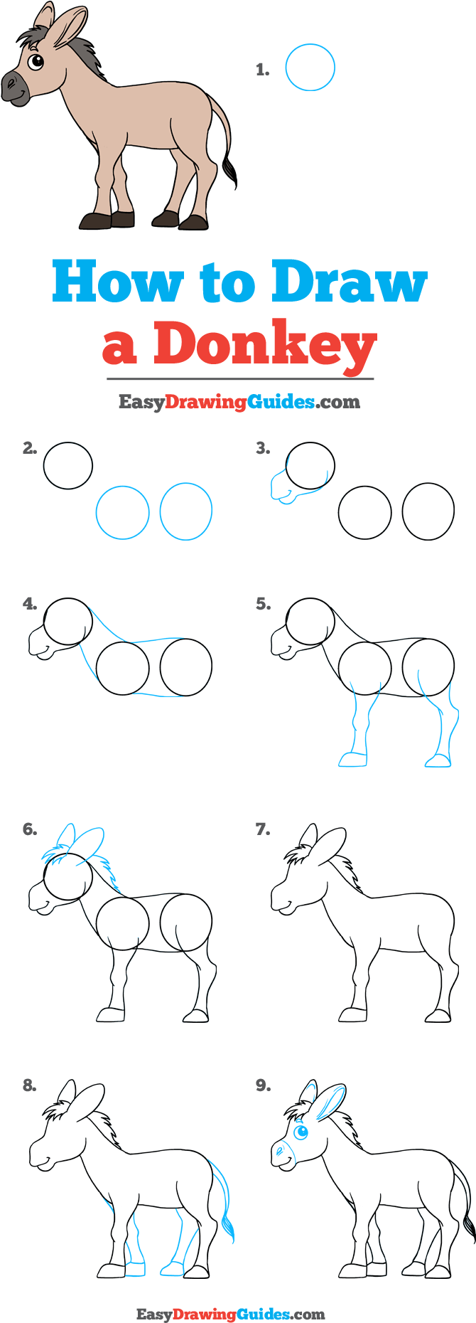How To Draw Donkey - Drawing (736x1921), Png Download