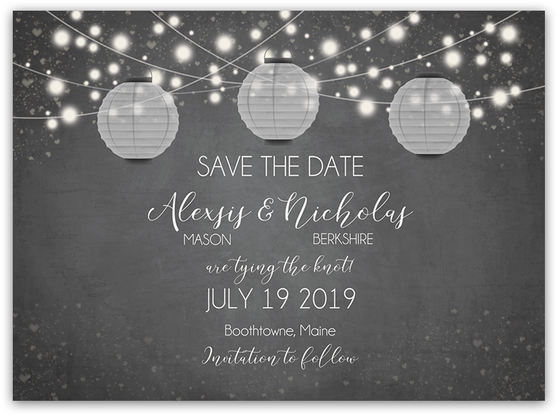 Rustic Save The Date Card Chalkboard Paper Lantern - Wedding Invitation (900x900), Png Download
