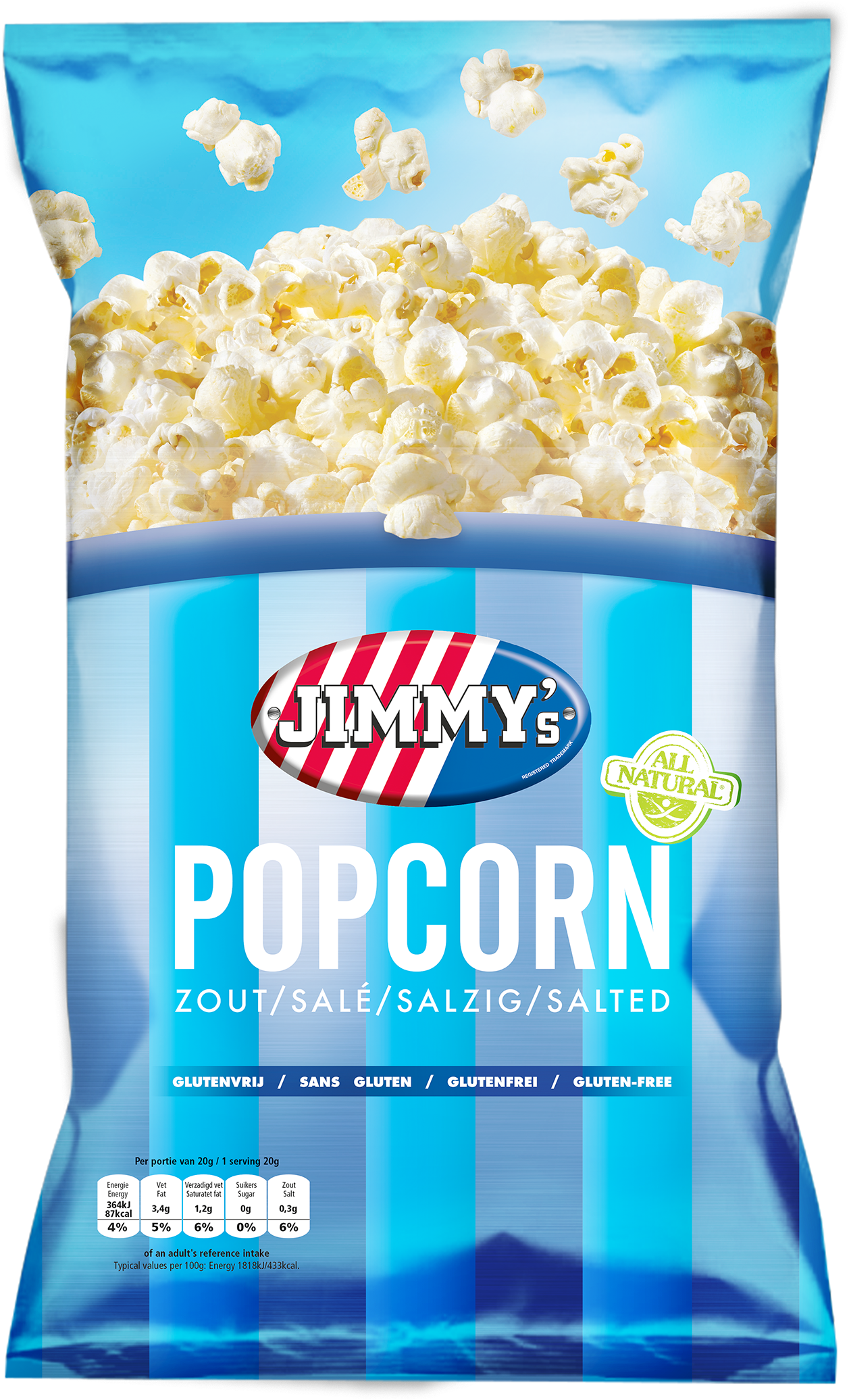 Family Bag Salt Popcorn - Jimmy's Popcorn (1482x2157), Png Download