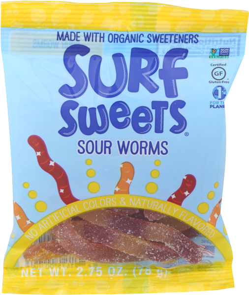 Surf Sweets Super Sour Gummy Worms Organic-2 - Surf Sweets Organic Fruity Bears - Pack Of 12 - 2.75 (650x650), Png Download