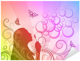 Autocolante Pixerstick Rainbow Background With Girl - Ragazza Bolle Di Sapone Disegno (400x400), Png Download