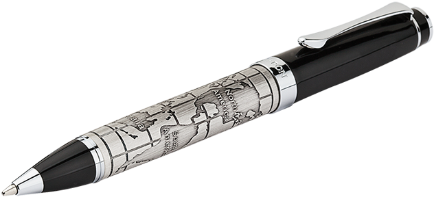 Brass Ballpoint Pen With Antique Etched World Design - Ballpoint Pen (700x700), Png Download
