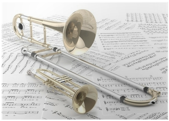 Trombón Y Trompeta Sobre Partituras 2 Poster • Pixers® - Trompetas Y Trombones (400x400), Png Download