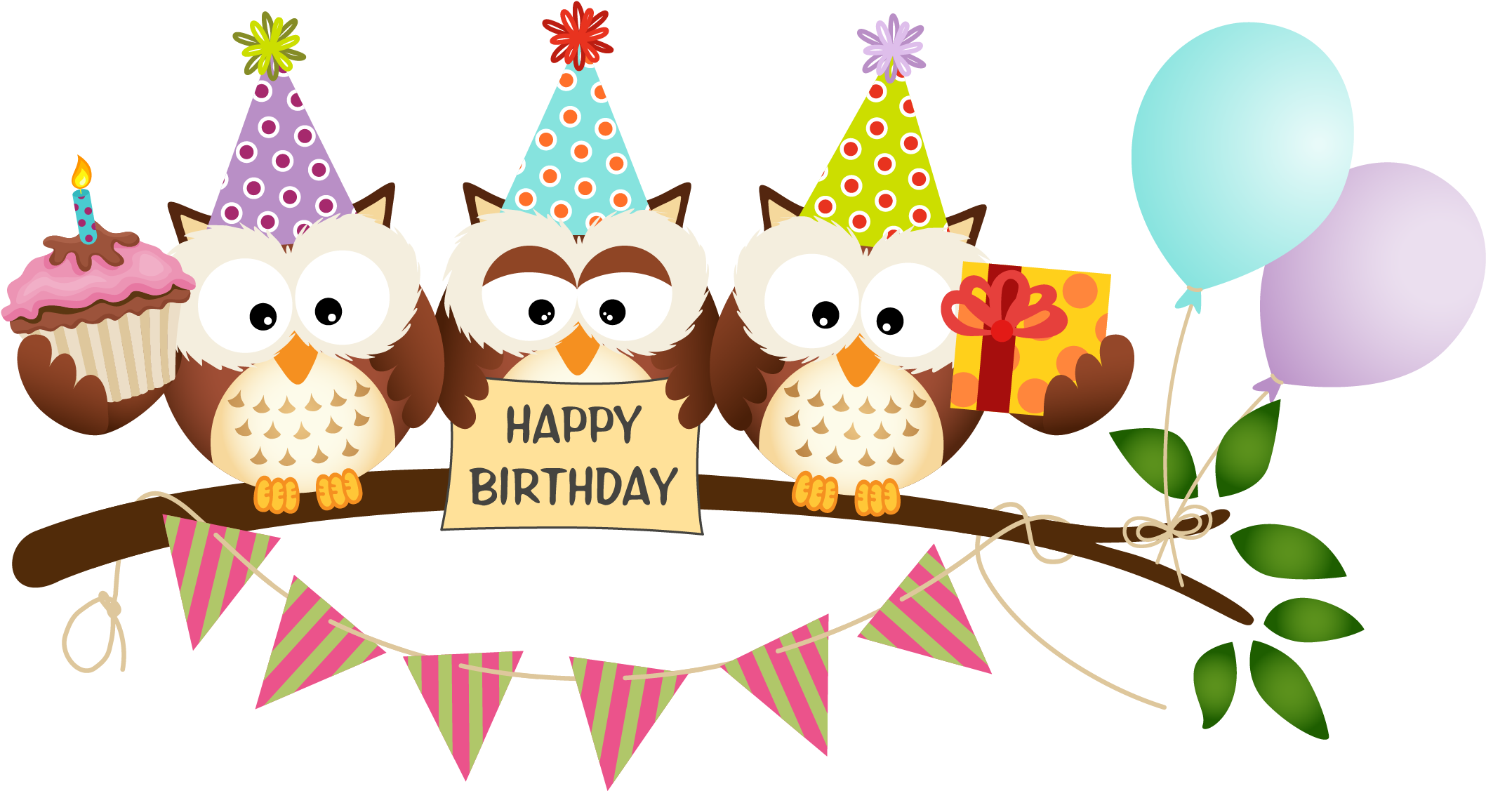 Vector Free Library Cartoon Owl Material - Happy Birthday Owl (2144x2144), Png Download