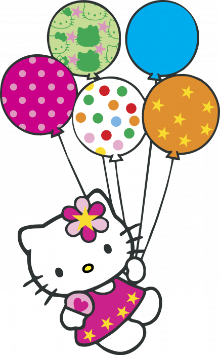 Hello Kitty Logo Globitos - Hello Kitty With Balloons Png (435x700), Png Download