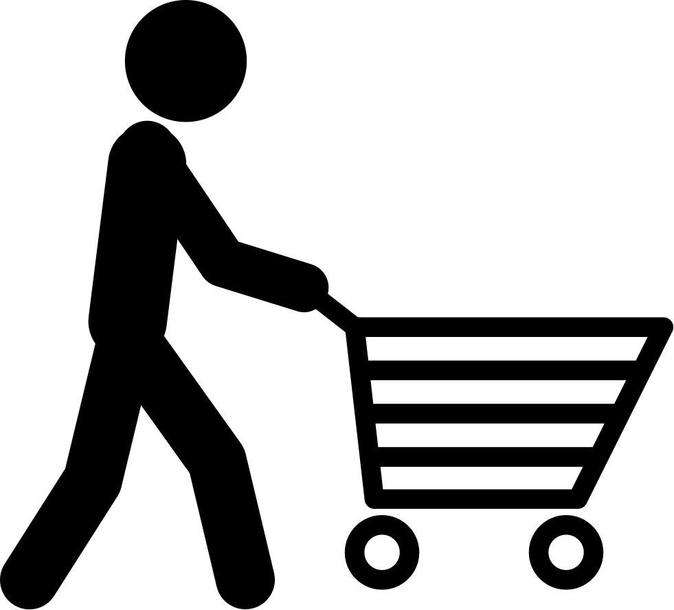 Man Pushing A Shopping Cart Comments - Person With Shopping Cart Icon (981x887), Png Download