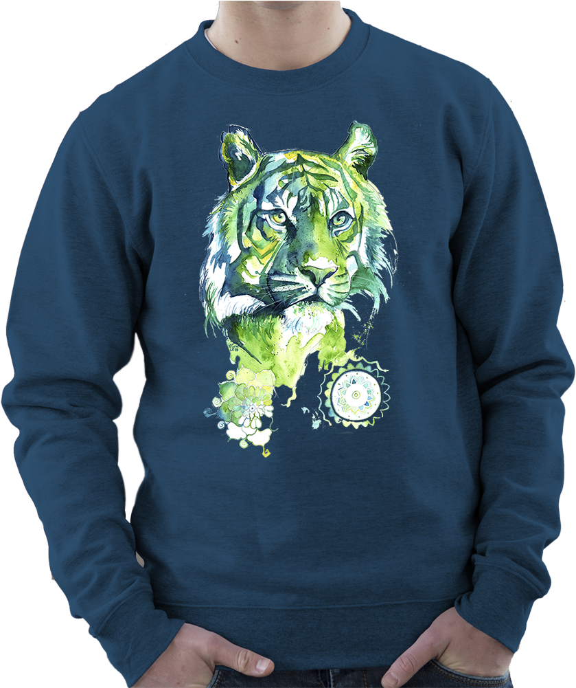 Sweatshirt With Kali Green Tiger Print - Green Tiger (1294x1000), Png Download