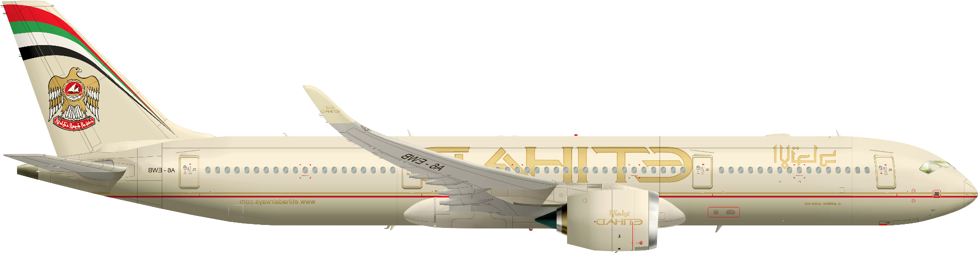 A350xwb-941 Etihad Airways Flipped - Etihad Airways Plane Png (2000x887), Png Download